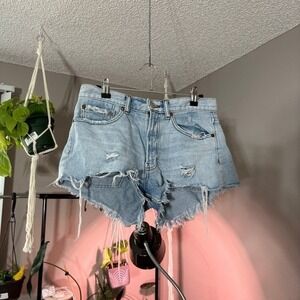 Distressed Denim Shorts Ripped Frayed Hem Light Wash Casual Summer Size S